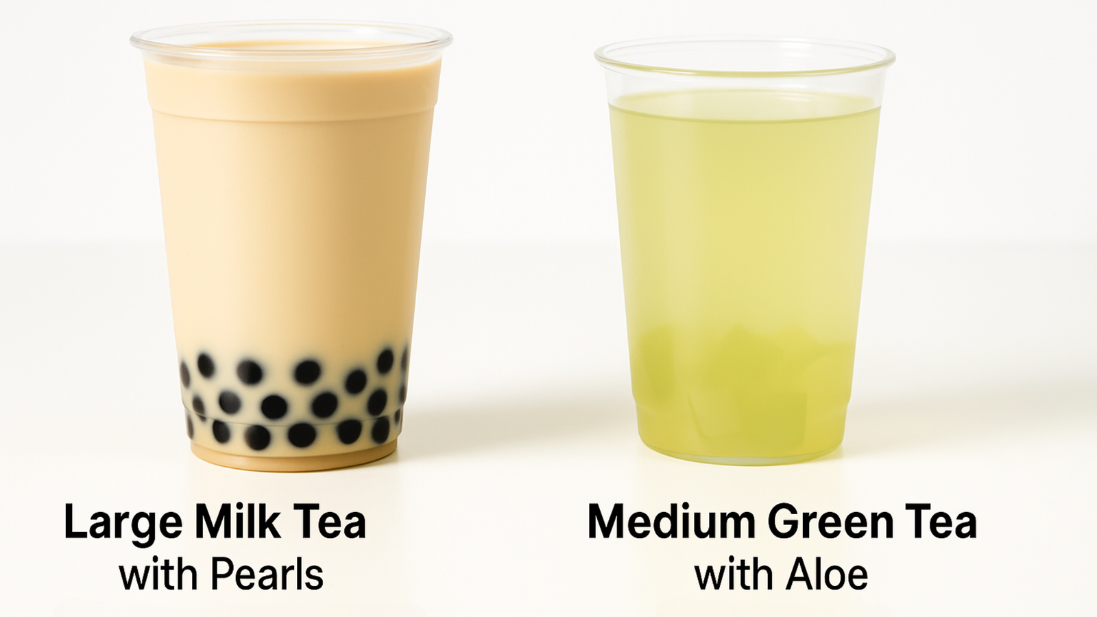 A modern infographic checklist design: “5 Smarter Swaps for Bubble Tea.” Each item has a small icon: smaller cup, sugar cube crossed out, milk carton, jelly cube, calendar. Bright pastel colors, clean typography, minimal design for health blog.