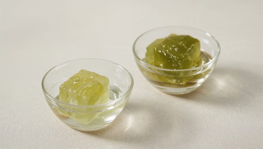 Close-up of aloe and grass jelly toppings showing lighter calorie options for boba.