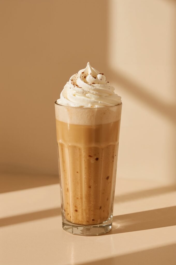 Finished Pumpkin Chai Boba Latte with visible boba pearls, whipped cream, and a sprinkle of pumpkin spice.