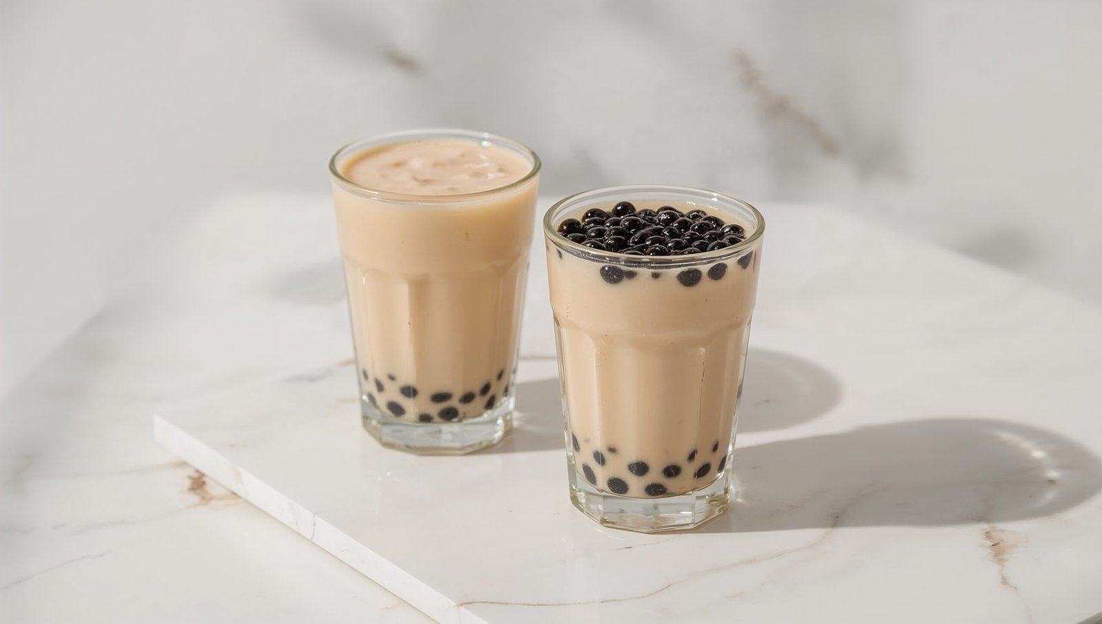 Grass jelly vs boba calories—two bowls with grass jelly cubes and tapioca pearls