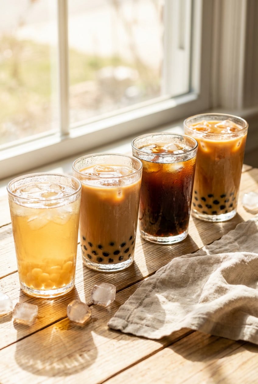 Bubble tea calorie calculator sugar levels shown with drinks in different sweetness intensity