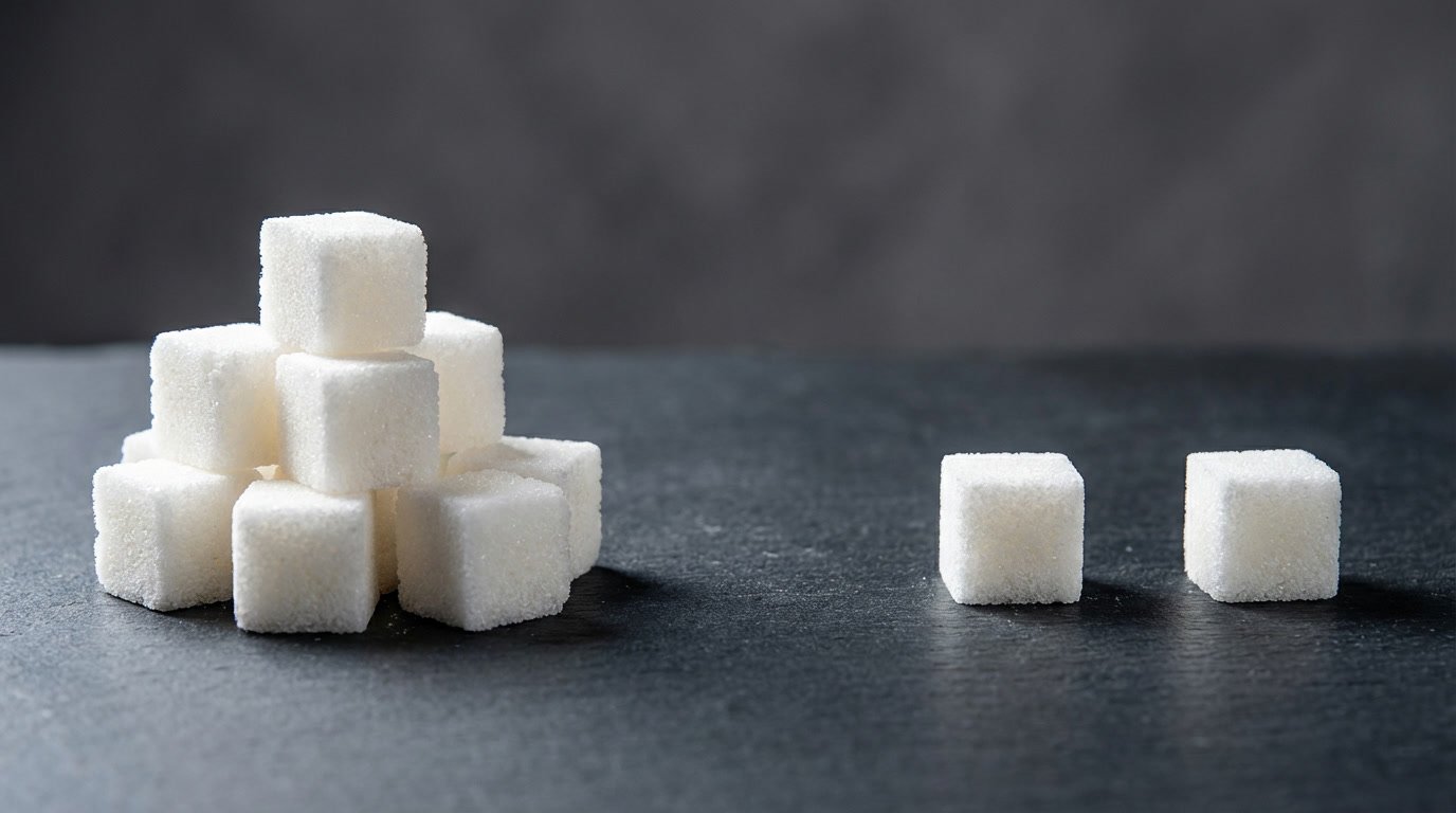 Comparison of stacked sugar cubes versus two cubes showing different sugar levels