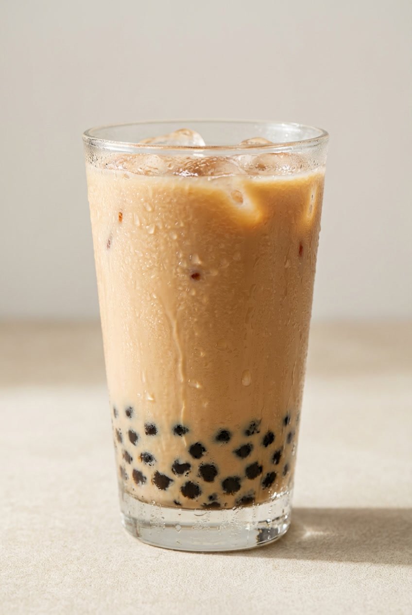 Milk tea with tapioca pearls showing portion control for weight loss
