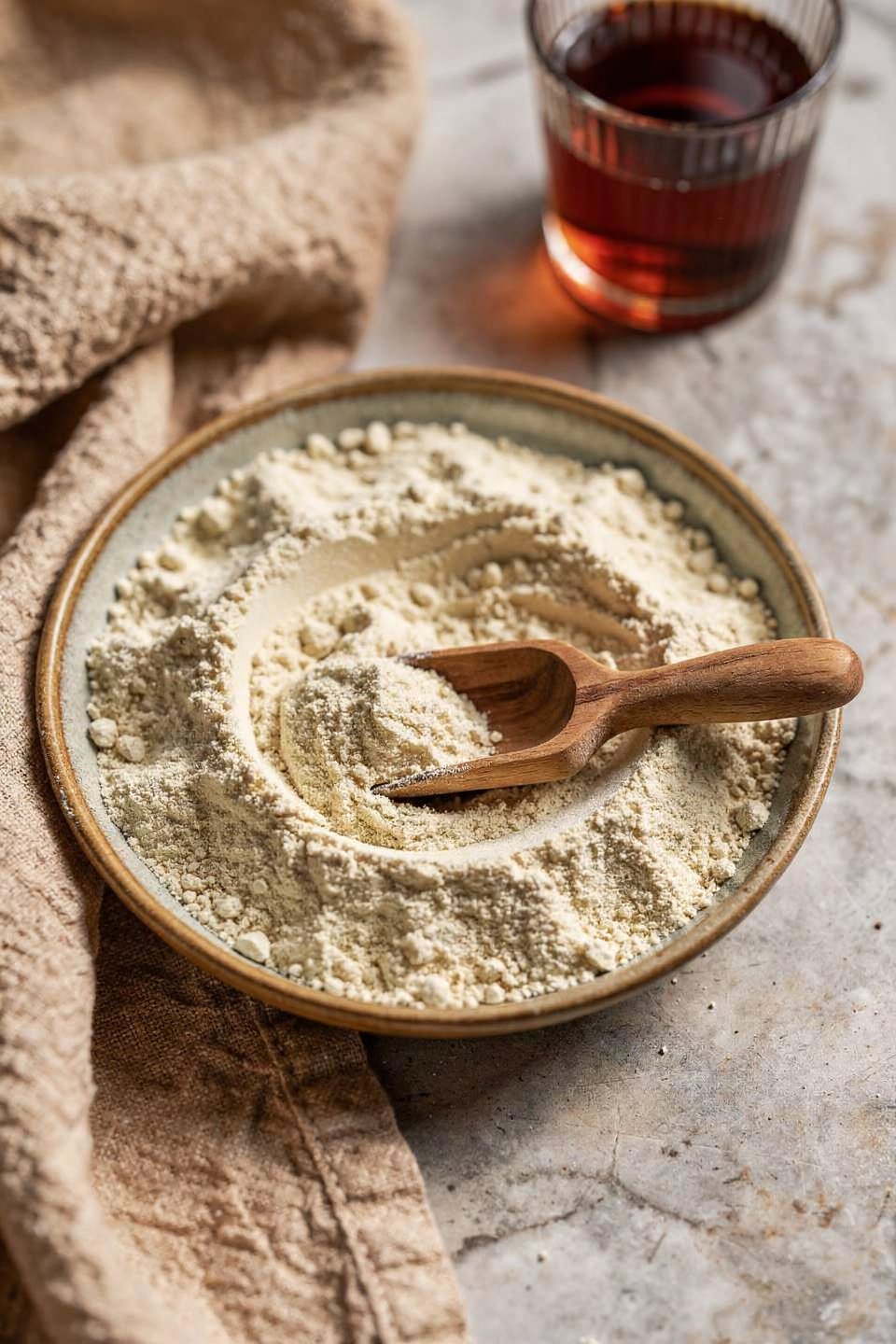 protein powder for high protein bubble tea beside brewed black tea
