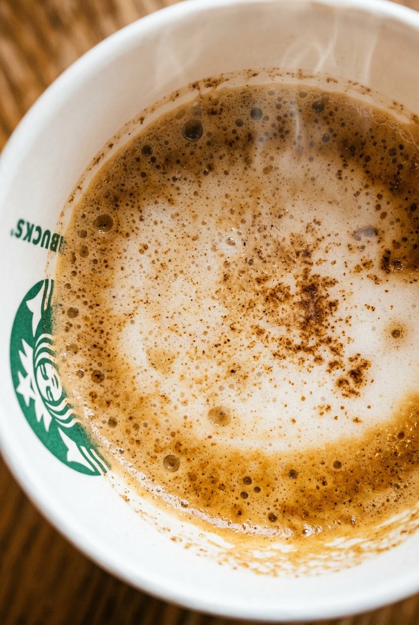 Starbucks chai latte calories close-up of chai foam and cinnamon topping
